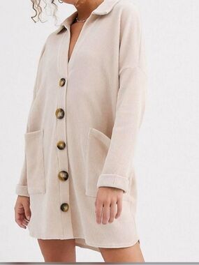 ASOS Cream Collared Ribbed Button Cardigan with Pockets
